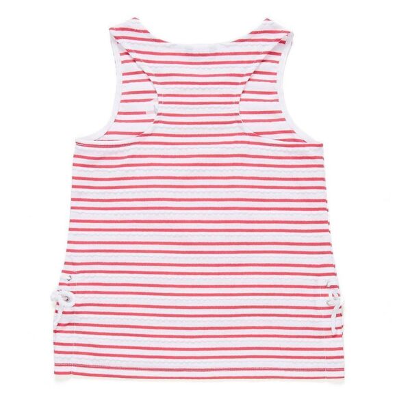 Nautica Girls size 6 Pink and White Striped Scallop Laced Tank Top - Picture 2 of 5